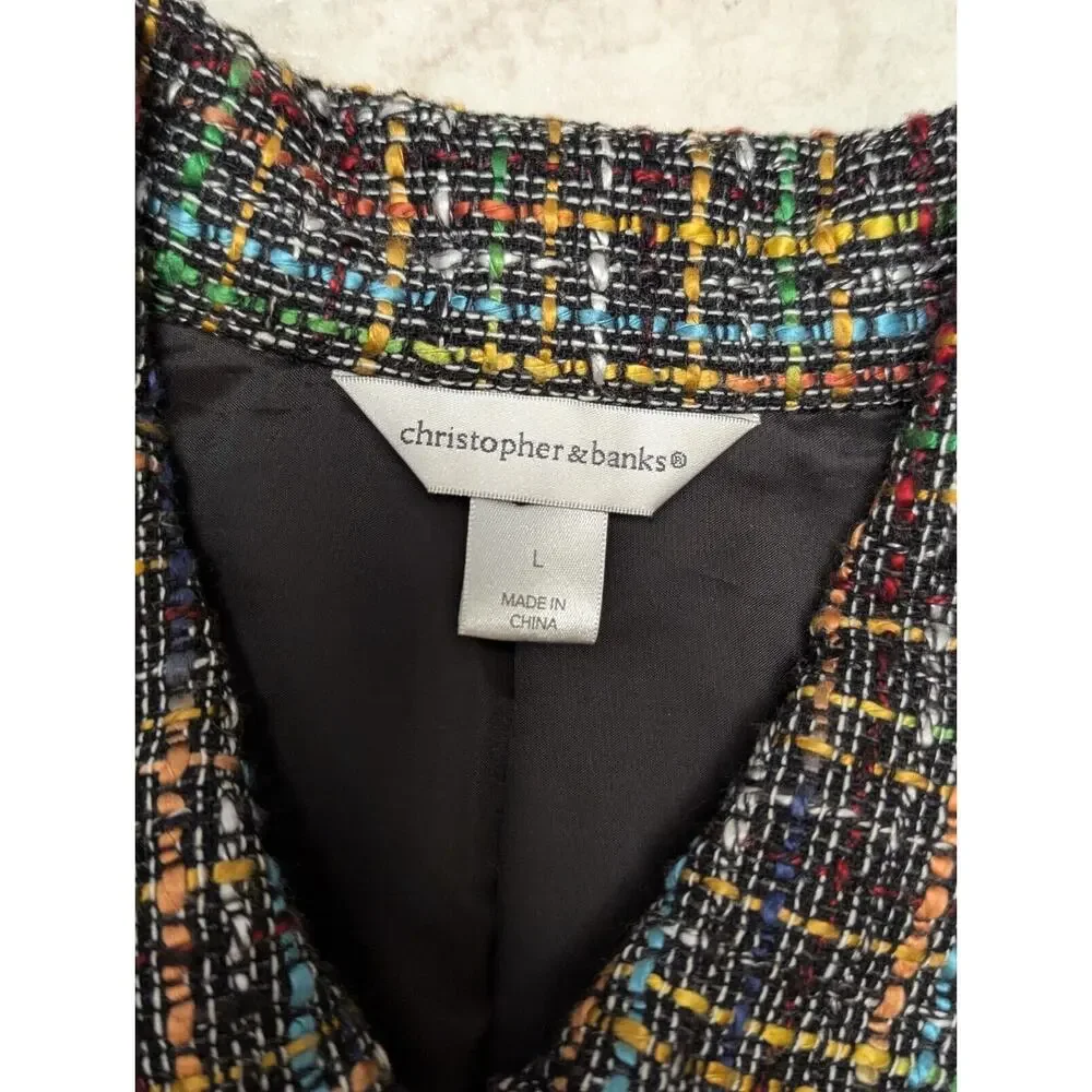 Vintage CHRISTOPHER & BANKS Full Zip Blazer Jacket Rainbow Tweed Womens Size L